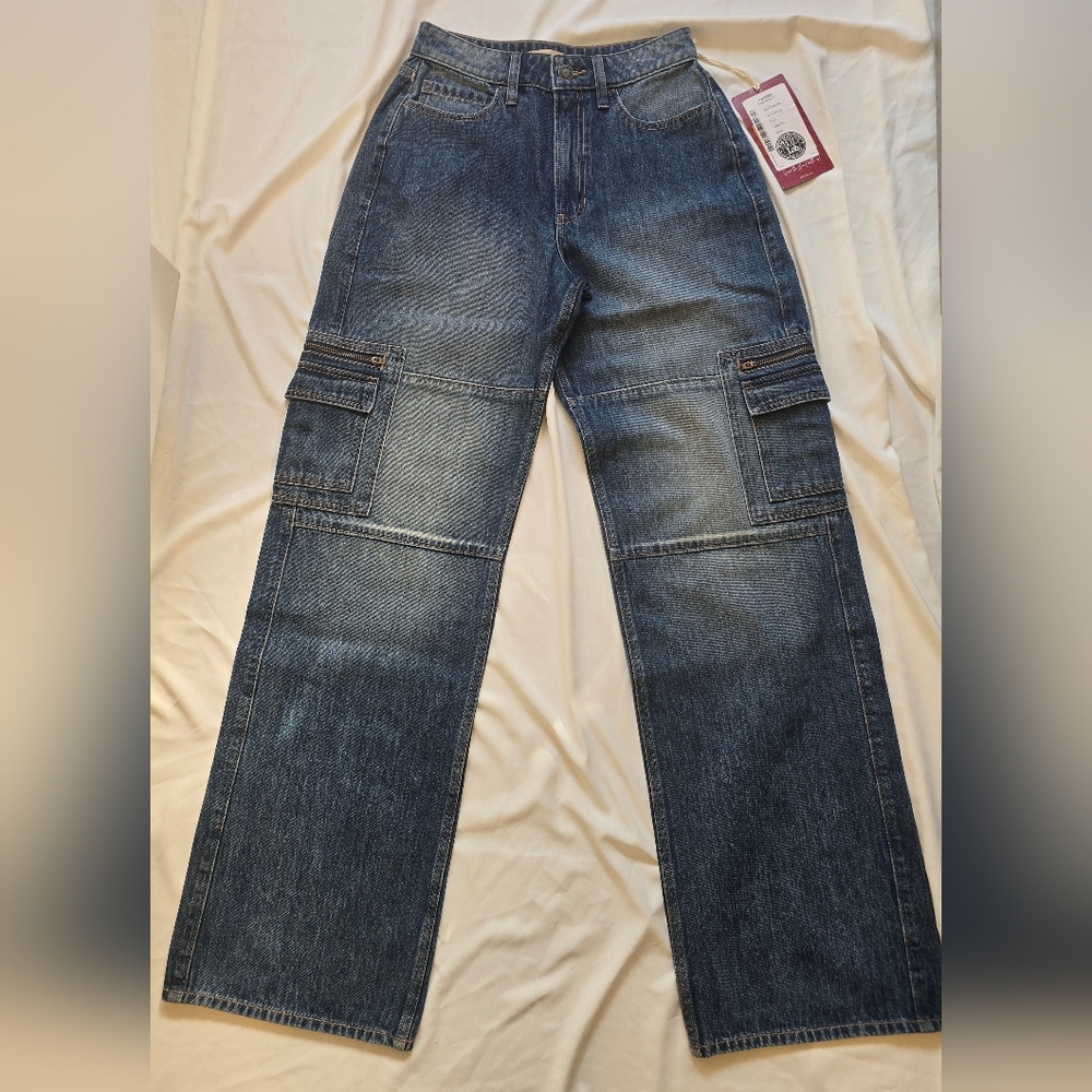 NEW Hollister Vintage-Style Cargo Denim Blue Jeans | Size 26